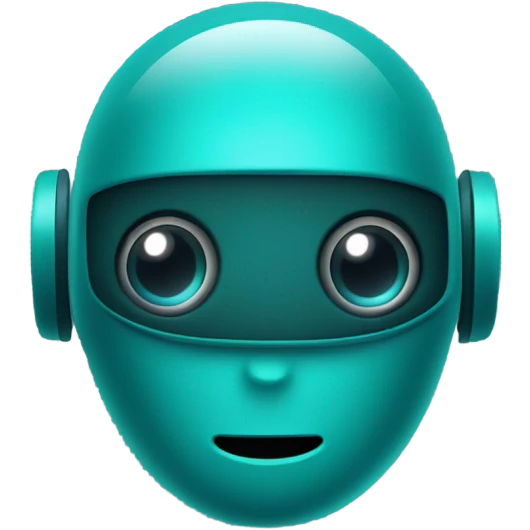 Cute AI robot head in a dark teal colour. Friendly looking, large eyes with a single antenna coming out of its head. emoji
