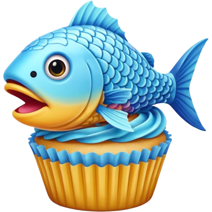 the flat side view of a fictional cup cake fish (fish with cup cake body) emoji