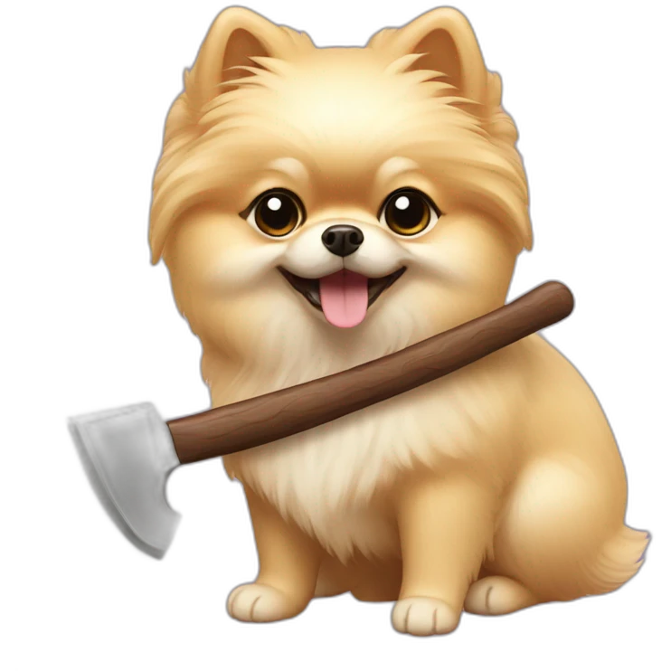 cream pomeranian with an axe emoji
