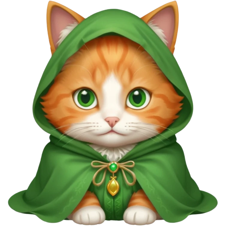 baby orange cat green eyes, in magic white cloak emoji