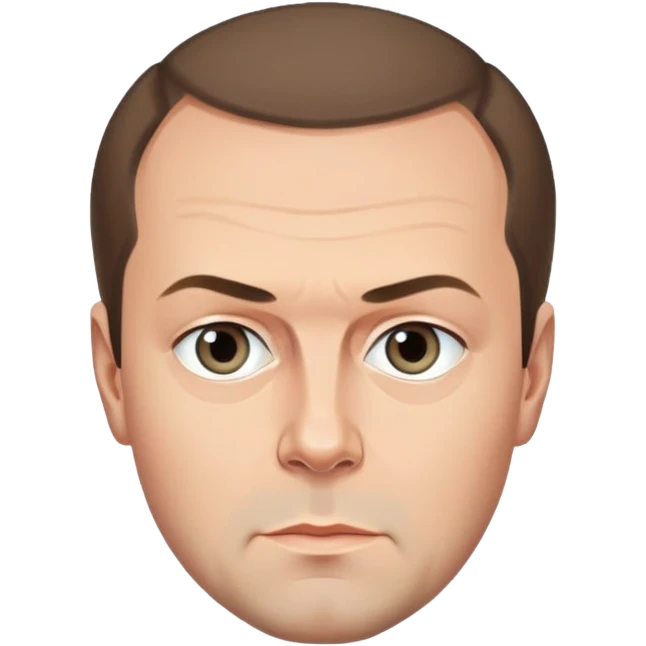 Dmitry Medvedev, iconic facial features focus on hairline, eyebrows, eyes, round face, polished and simple, serious look emoji