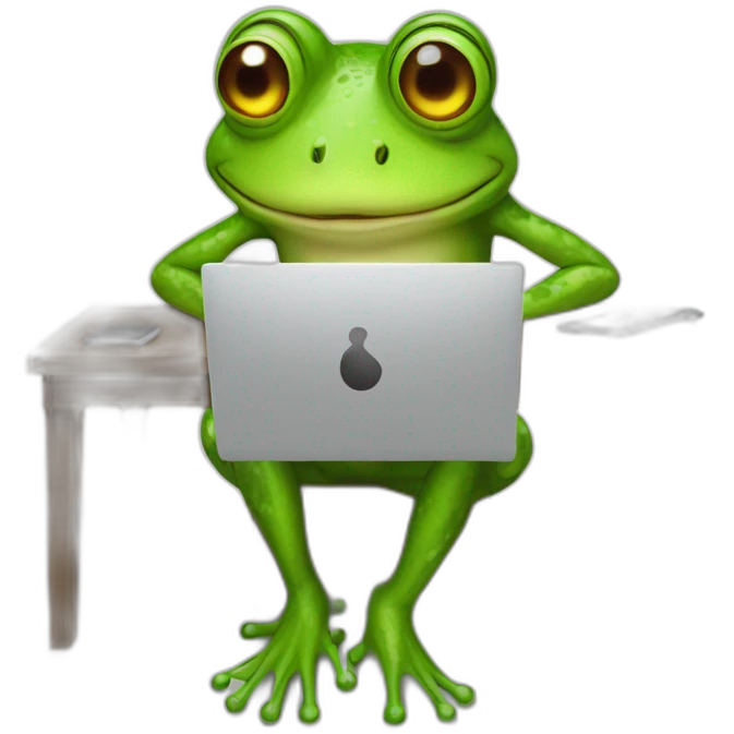 creative frog using a computer emoji