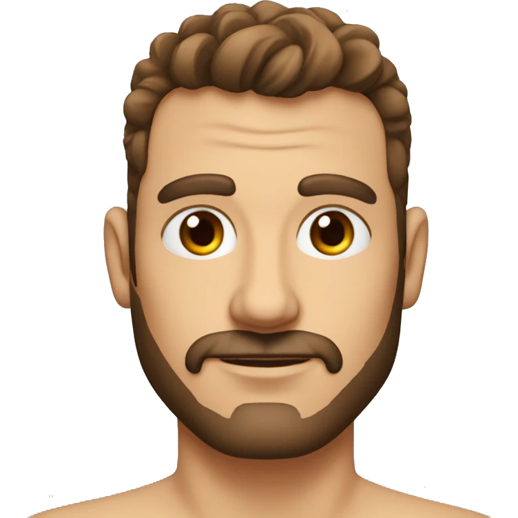 Hombre de 30 años ojos azulez cabello castaño, tiene tatuajes en un brazo emoji