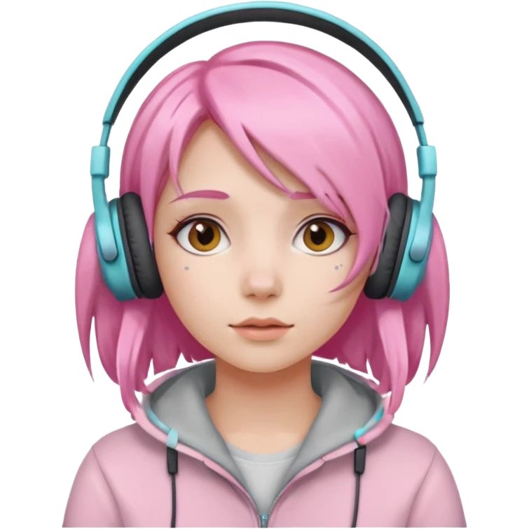 Girl with pastel pink hair and headphones emoji