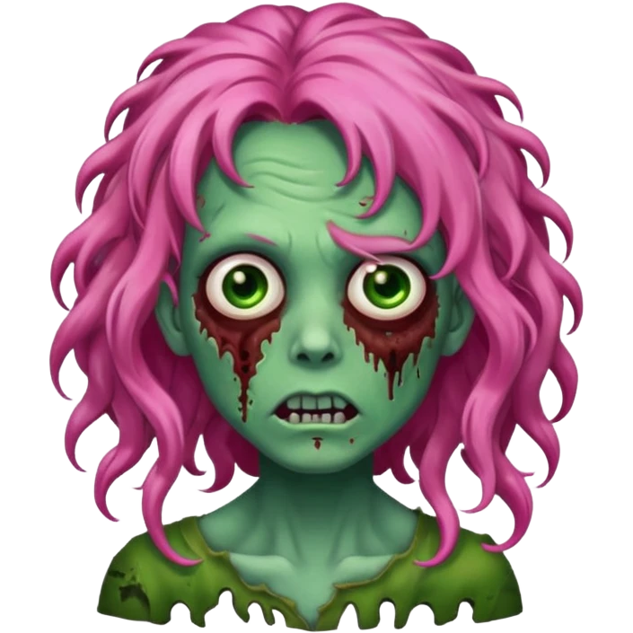 zoombie curly long pink hair, green skin emoji