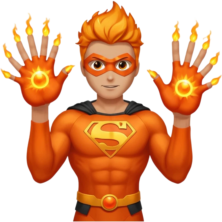 A superhero with two fireballs on his hand emoji