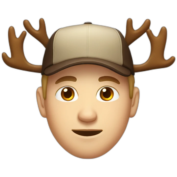 White Man wearing Cap with brown eyes and moose horns  emoji