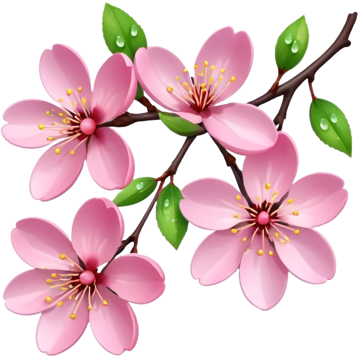 Realistic cherry blossom flowers, high definition, dew drops, realistic branches  emoji