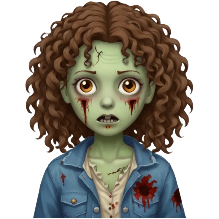 zombie girl with curly hair n brown eyes emoji