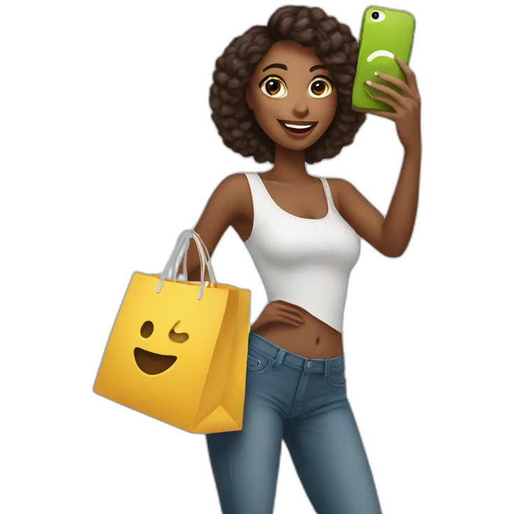 influencer taking selfie with a shopping bag emoji
