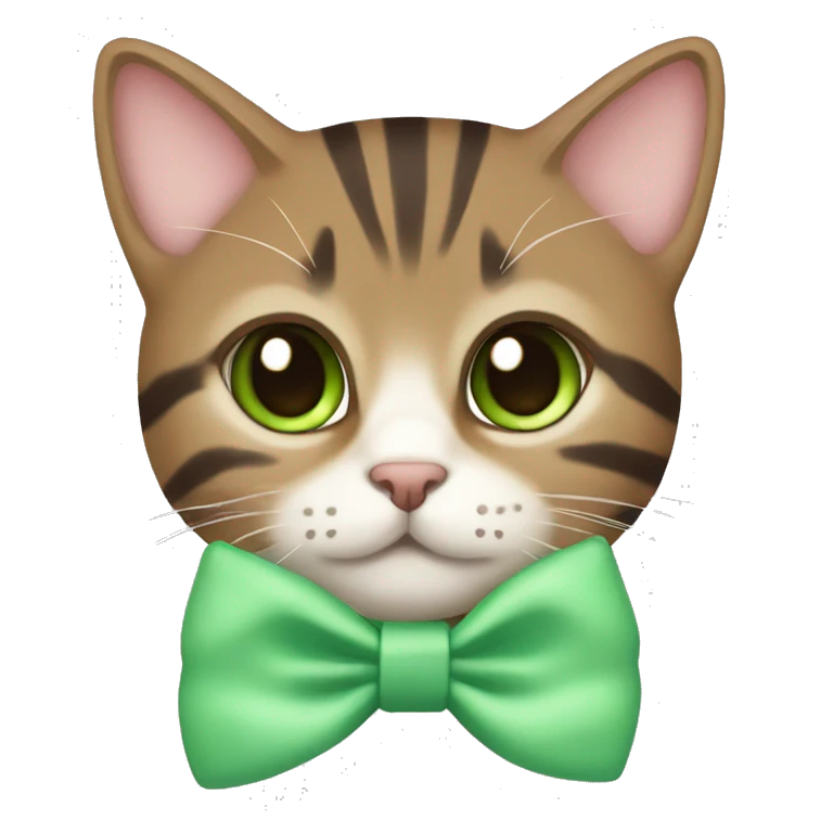 kawaii brown tabby with green eyes and pastel green bow on ear emoji