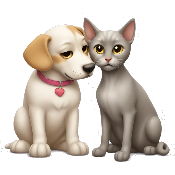 Cat and dog kissing emoji