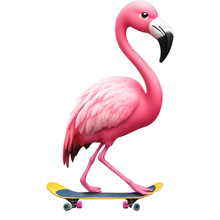 Flamingo on skateboard  emoji