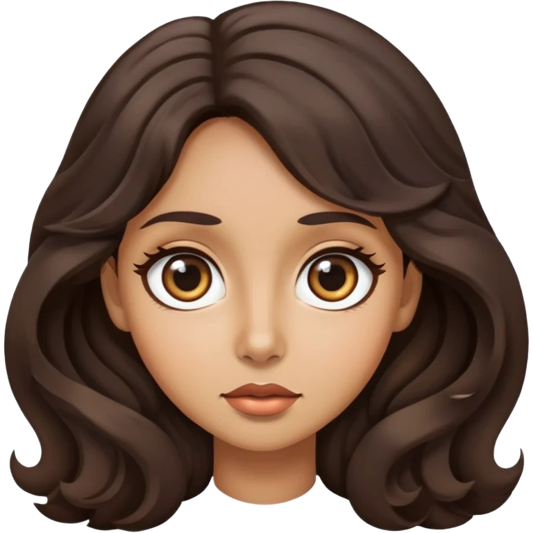 woman face with big eyes, medium skin tone, and dark wavy hair emoji
