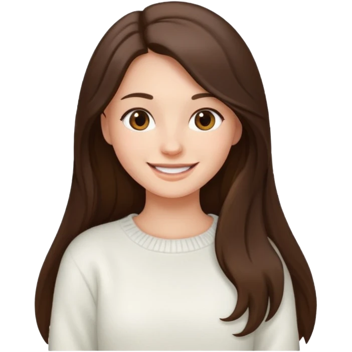 девушка брюнетка с длинными волосами в белой кофте emoji