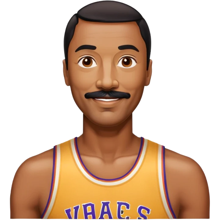 Wilt Chamberlain, tall, black short hair, mustache, smiling emoji