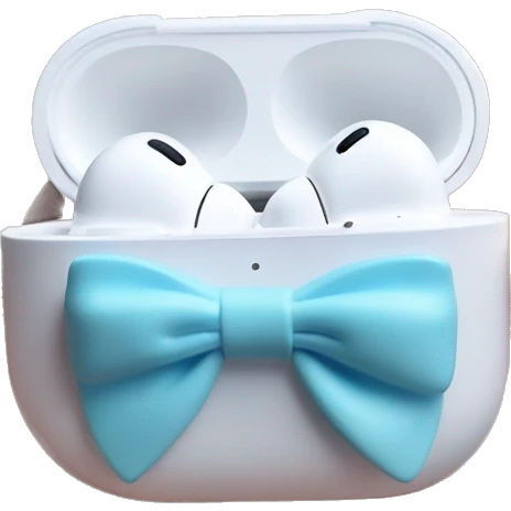 AirPods Pro in a white case with a pastel blue bow on the case emoji