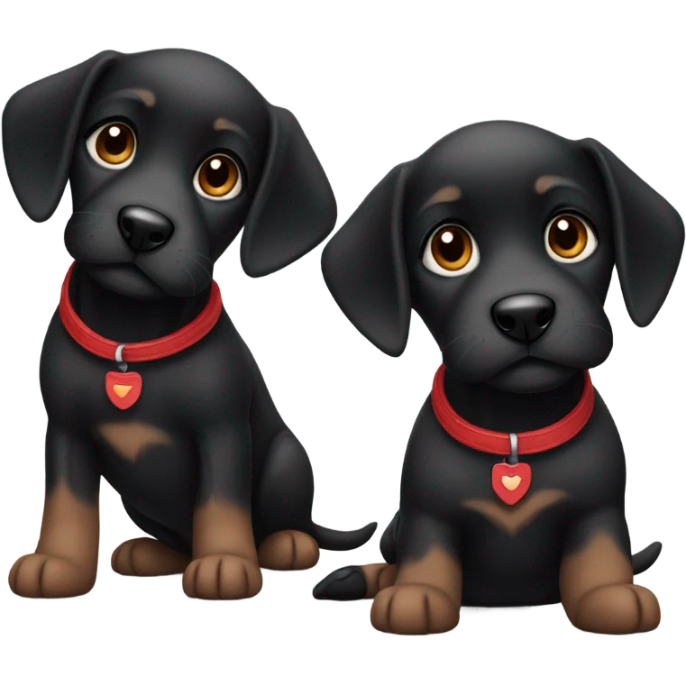 Two black puppies with red collars emoji