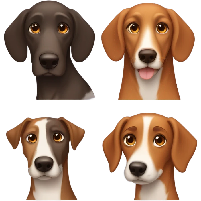A couple, the boy with brown hair and brown eyes, and the girl with brown eyes and brown and a little orange hair. With a dog of the Italian sighthound breed emoji