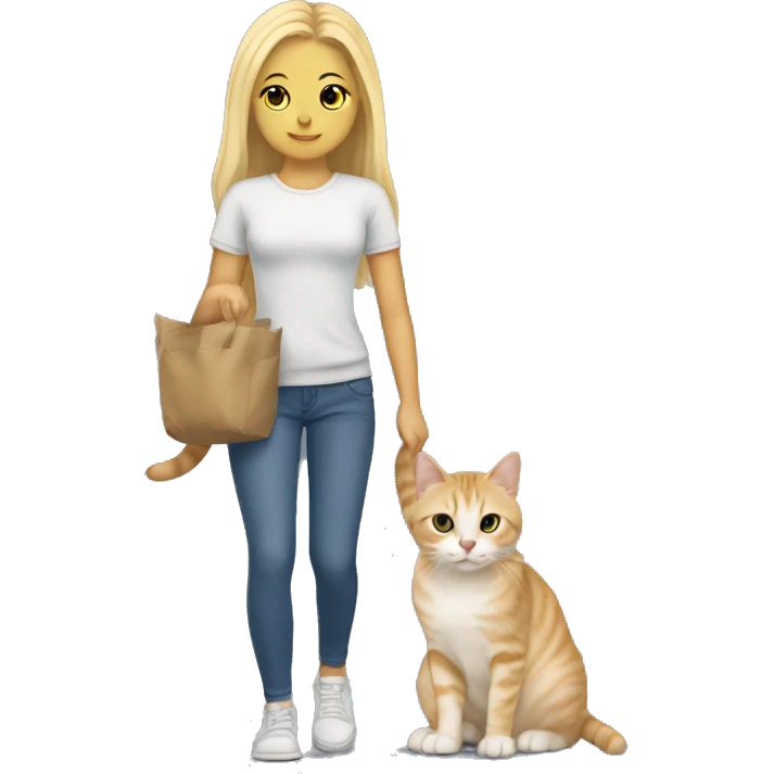 Cat american bobtail with blonde girl carrying it emoji