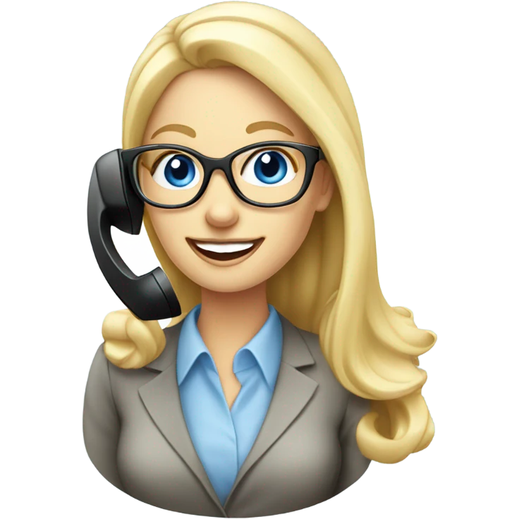 Elegant blonde office lady with glasses happy blue eyes talking on a phone  emoji
