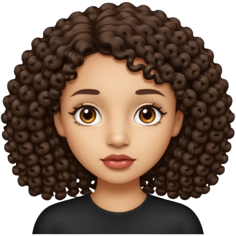 A light skin tone girl with a mole on her left side uper lips and curly dark brown hair emoji