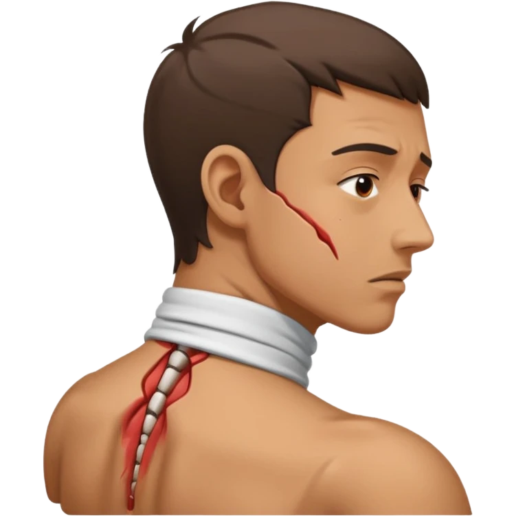 man with bent neck, pain emerging from the back of his neck emoji