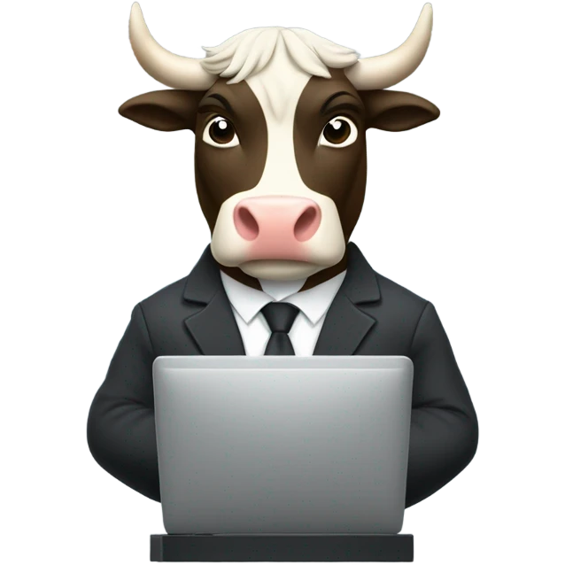 smiling bull wearing suit using computer emoji