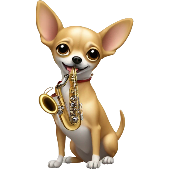 A chihuahua playing the saxophone emoji