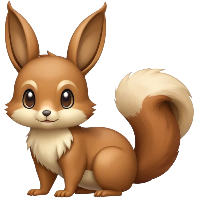 Cute cool animal hybrid Fakemon full body, brown, beige, squirrel-eevee-bunny emoji