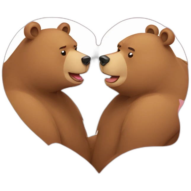 Female bear and male bear kissing, face only, with hearts above them emoji