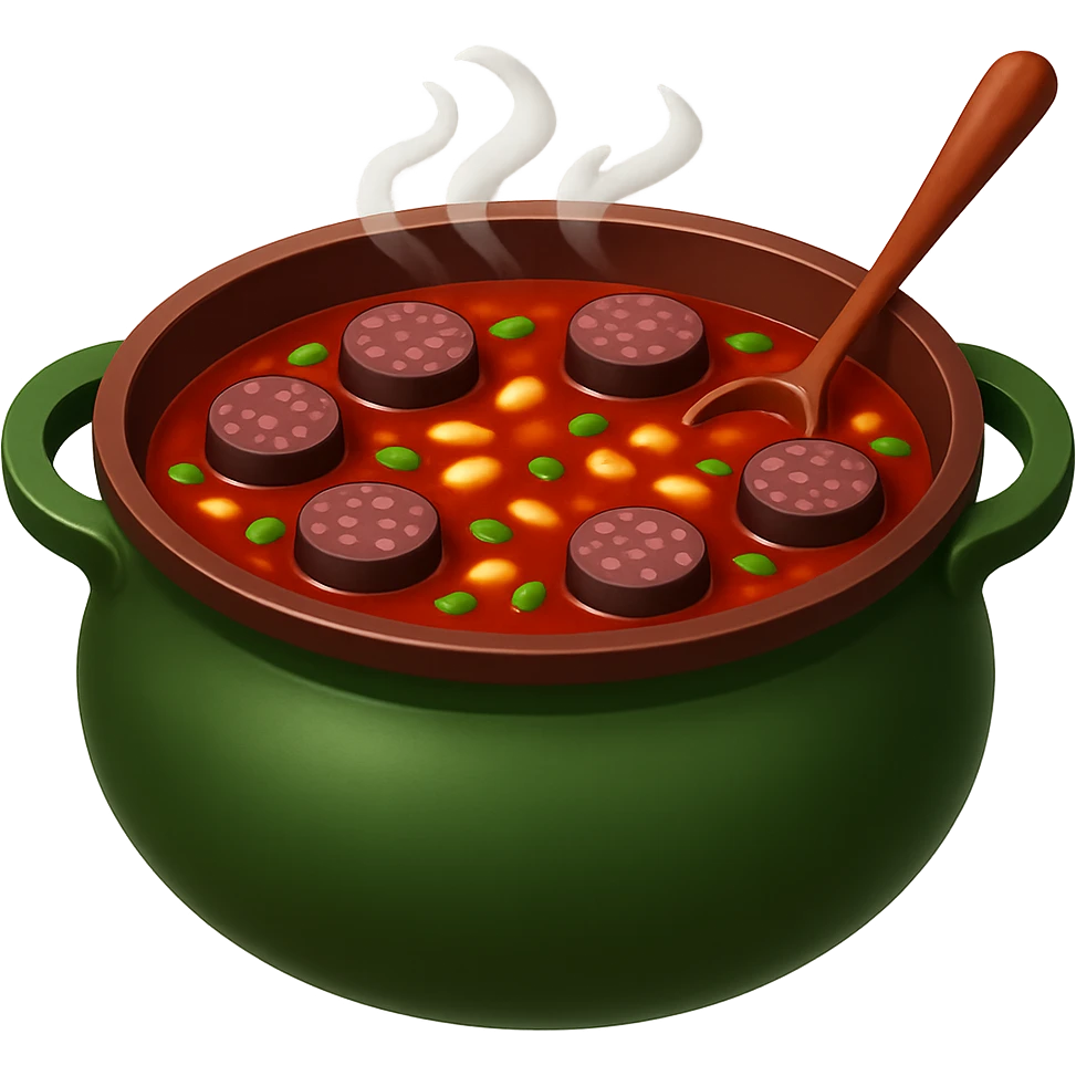 Remove the egg from the sundae gukbap, keep the rest of the ingredients and the steaming soup in the earthenware pot. The style is Apple emoji style with no background. emoji