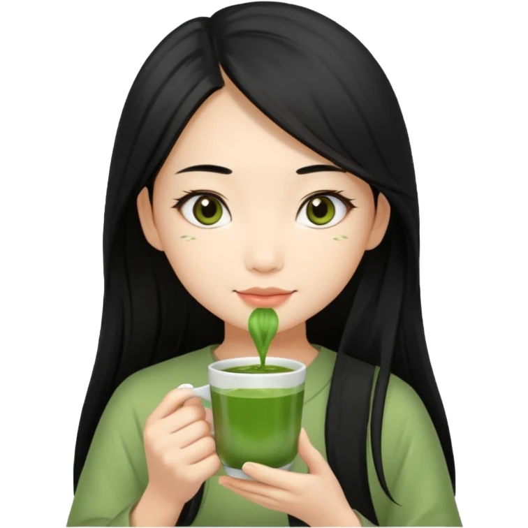 make an asian girl with long hair that loves matcha (in a cup not glasses) emoji