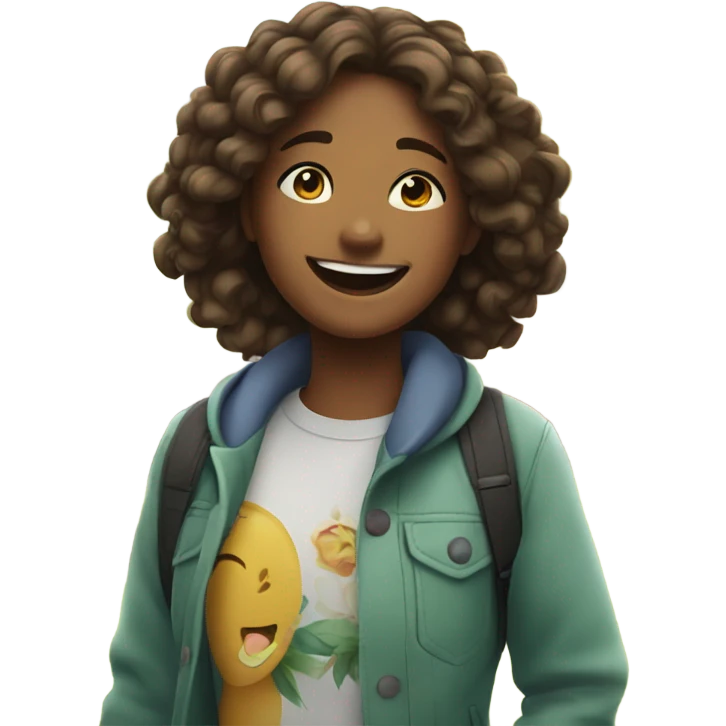 happy girl with friends outdoors emoji