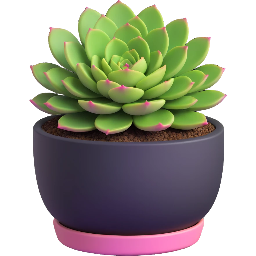 3D style succulent green with pink highlights in a round planter emoji