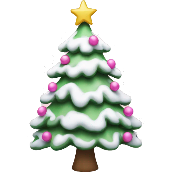 Christmas tree with snow and pink decor emoji