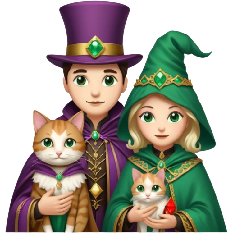 magician couple and their pet cat emoji