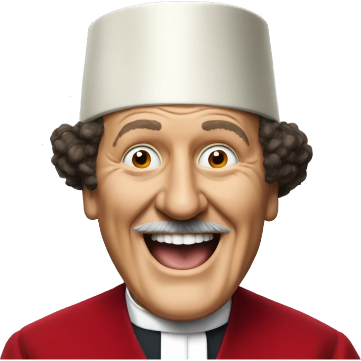 Laughing Tommy cooper with a red fez  emoji