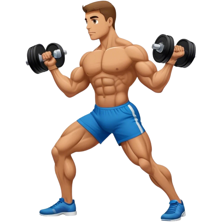 side-view bodybuilder dumbbell lunges emoji