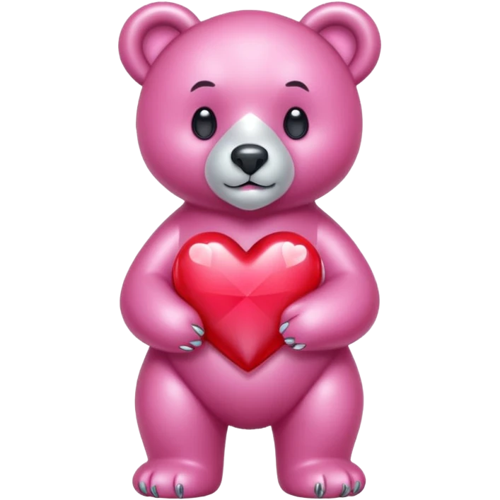 diamond bear pink  with a red heart de cuerpo entero emoji