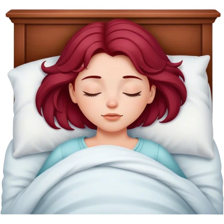 A beautiful, burgundy long haired girl sleeping in bed emoji