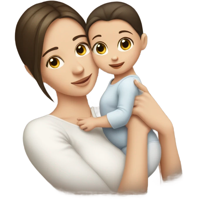 White brunette girl cuddling with baby emoji