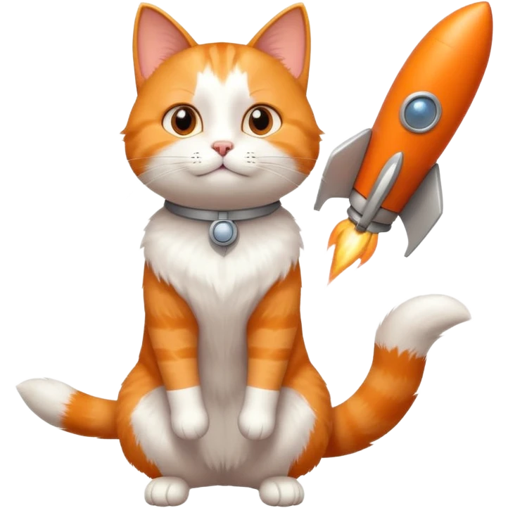 confident cat thinking it is a rocket, dynamic pose, imaginary rocket elements emoji