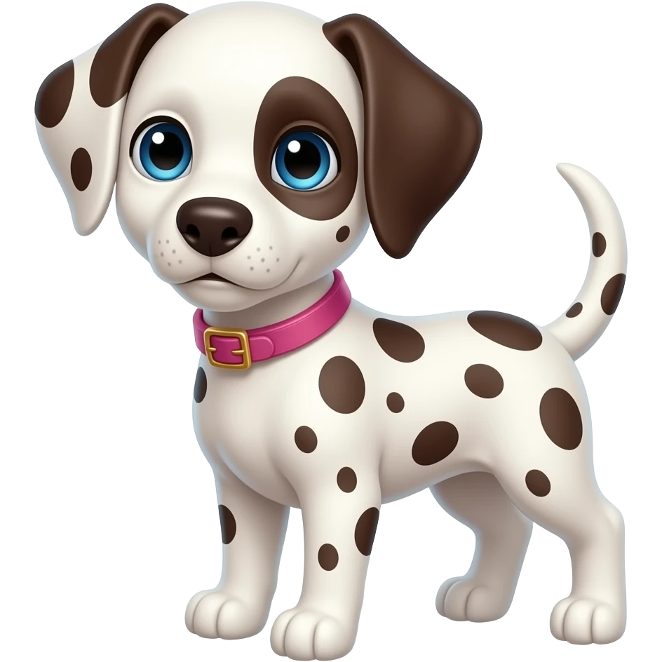 Puppy Dalmatian with brown no eye patch spots blue eyes with freckles by eye pink collar emoji