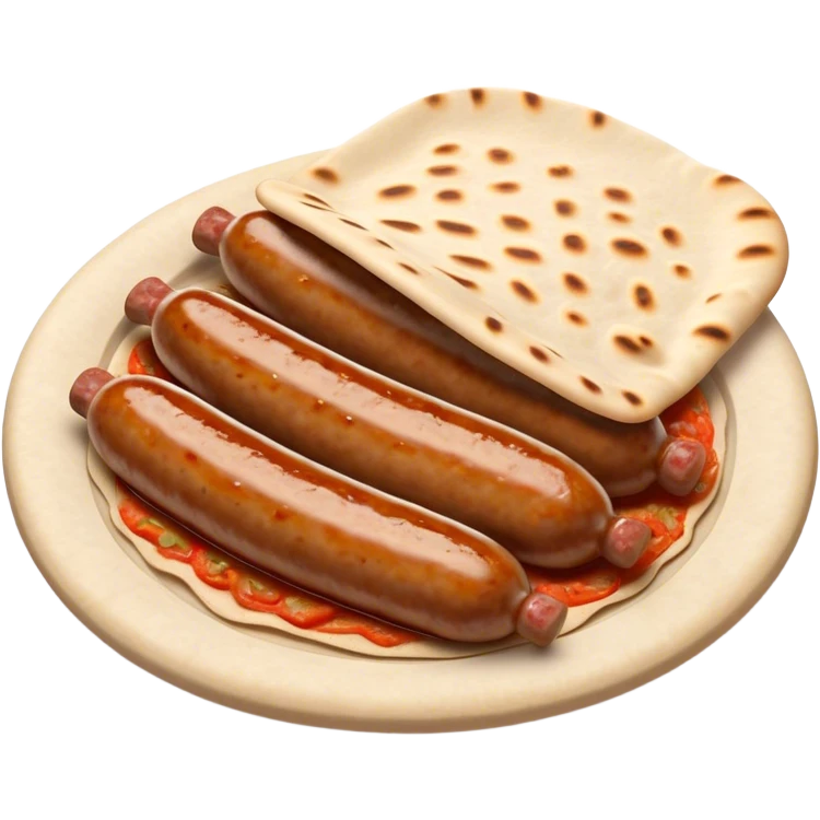 Cevapi Cinematic Realistic Cevapi Dish Emoji, depicted as modest, short, skinless sausages served with traditional flat bread, rendered with realistic textures and rustic, inviting lighting. emoji