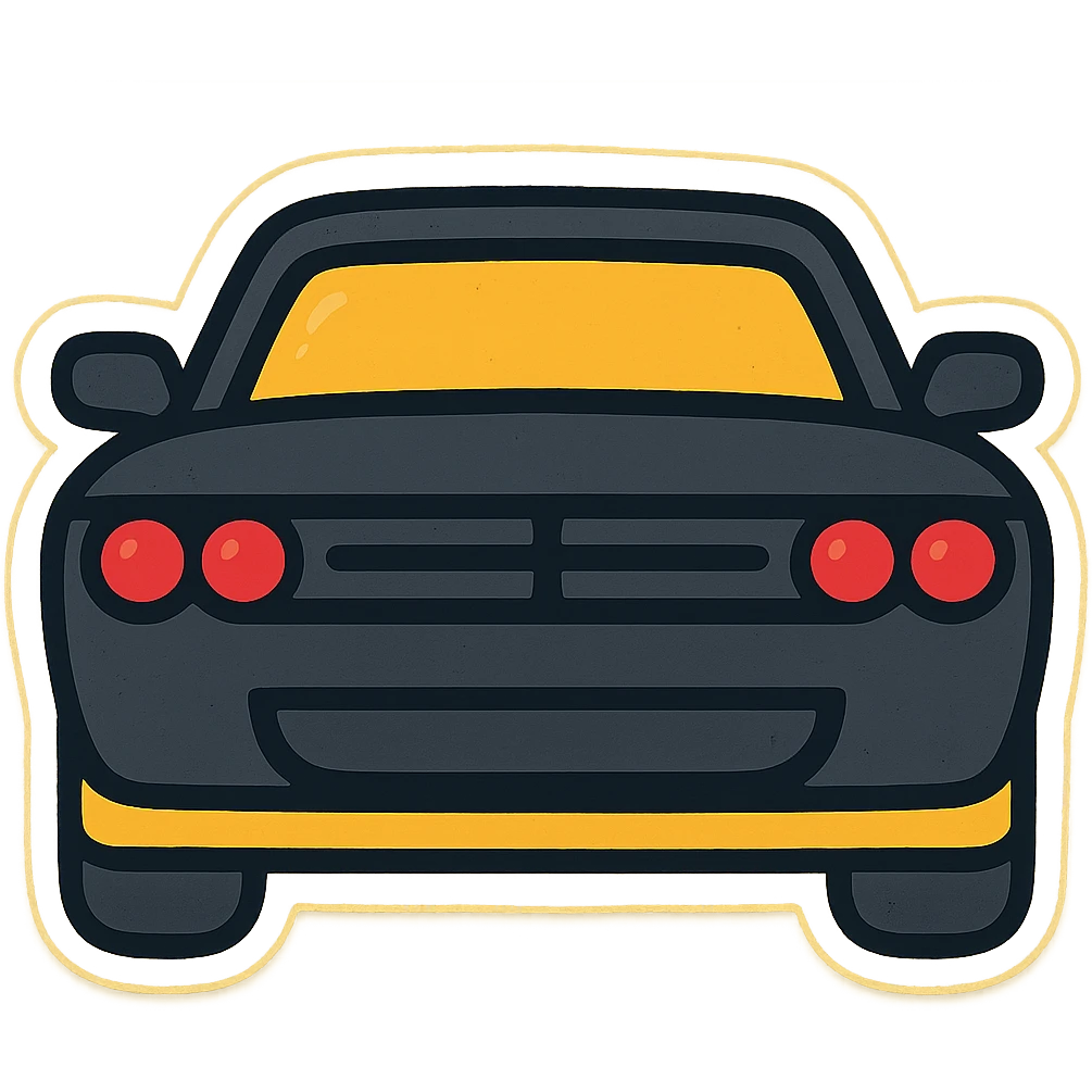 حول دودج شالانجر السوداء مع أضواء أمامية حمراء إلى ملصق إيموجي كرتوني (sticker style) emoji