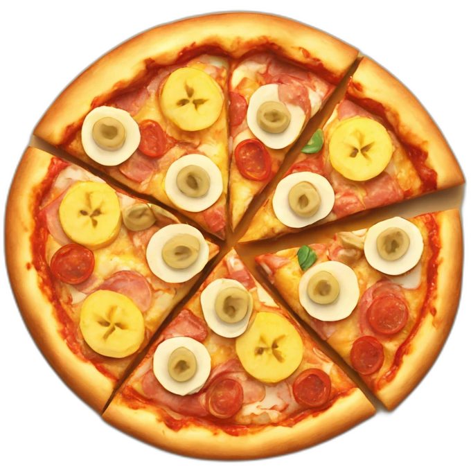 Top view of pizza with curry and bananas  emoji