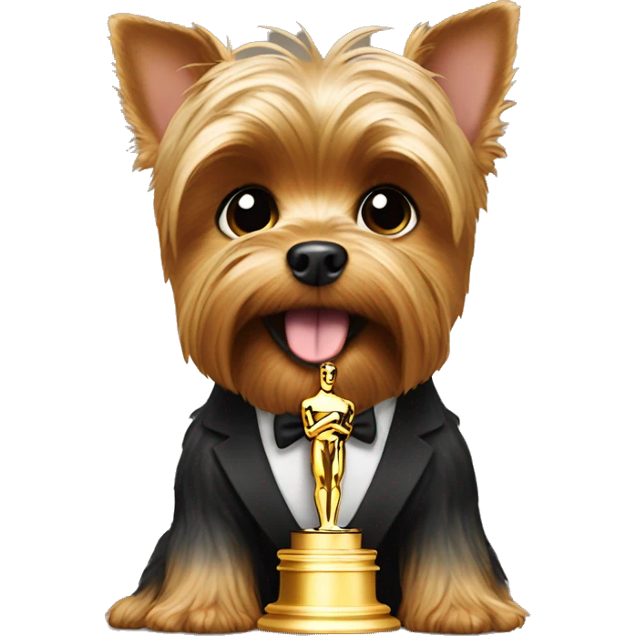 Yorkie winning an Oscar emoji