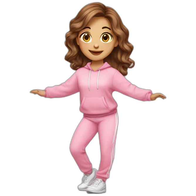 dancing-brown-haired-white-girl-pink-oversize-tracksuit emoji