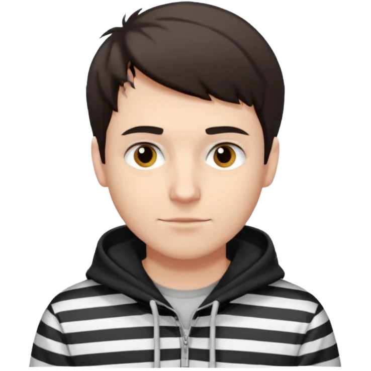 White Man with short dark brown hair and 5 o'clock shadow, black and white stripped hoodie emoji